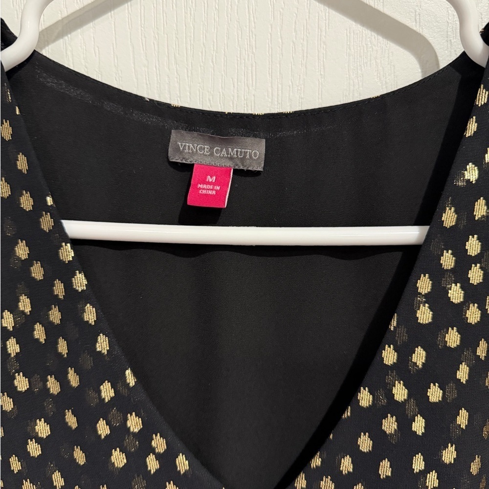 Vince Camuto Black and Gold Sheer Polka Dot Blouse - Picture 3 of 5